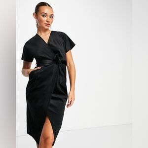 Closet London kimono sleeve velvet midi dress with wrap tie in black | ASOS